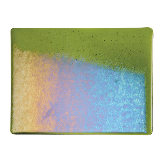 Bullseye COE90 Fusing Glass 001141 Olive Green, Iridescent, Rainbow Half Sheet