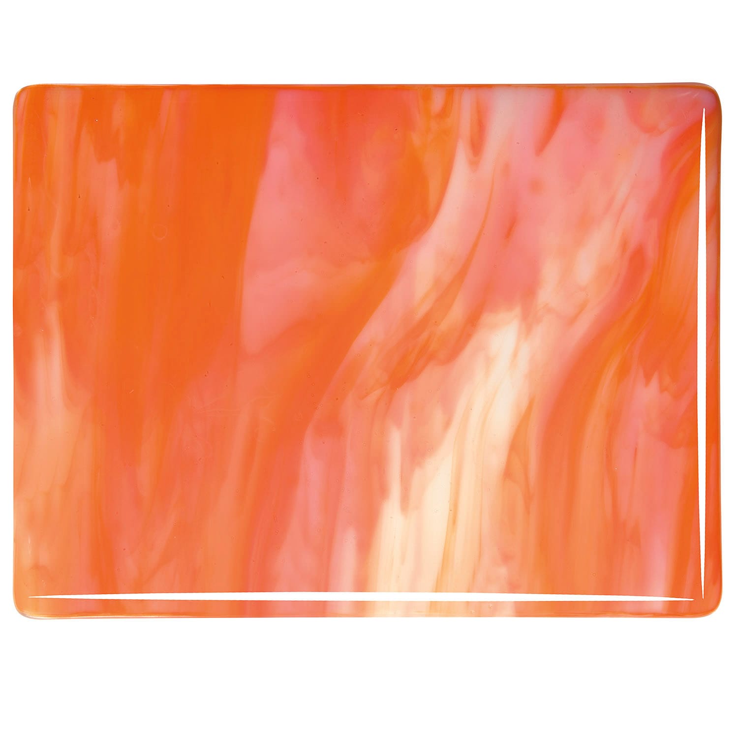 Bullseye COE90 Fusing Glass 002123 White Opalescent, Orange Opalescent Half Sheet