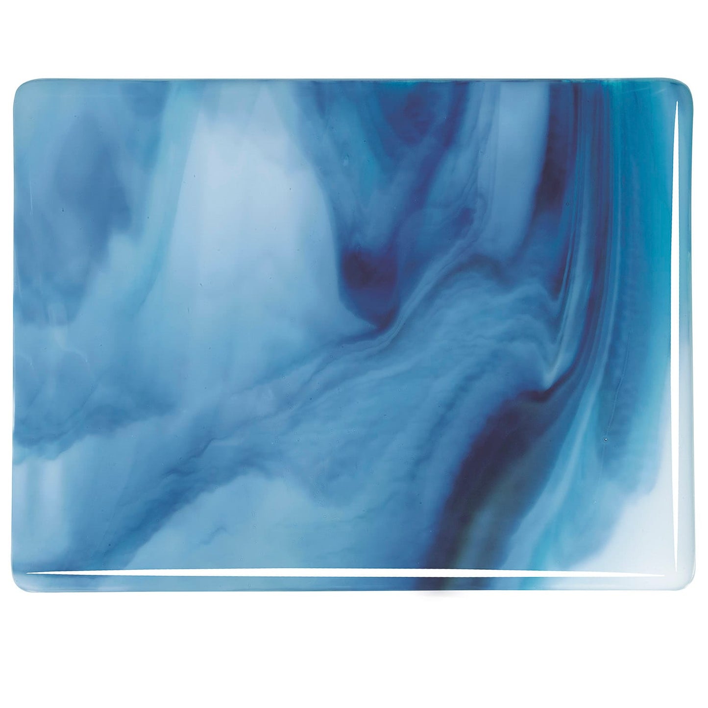 Bullseye COE90 Fusing Glass 003086 White, Turquoise Blue, Midnight Blue Handy Sheet