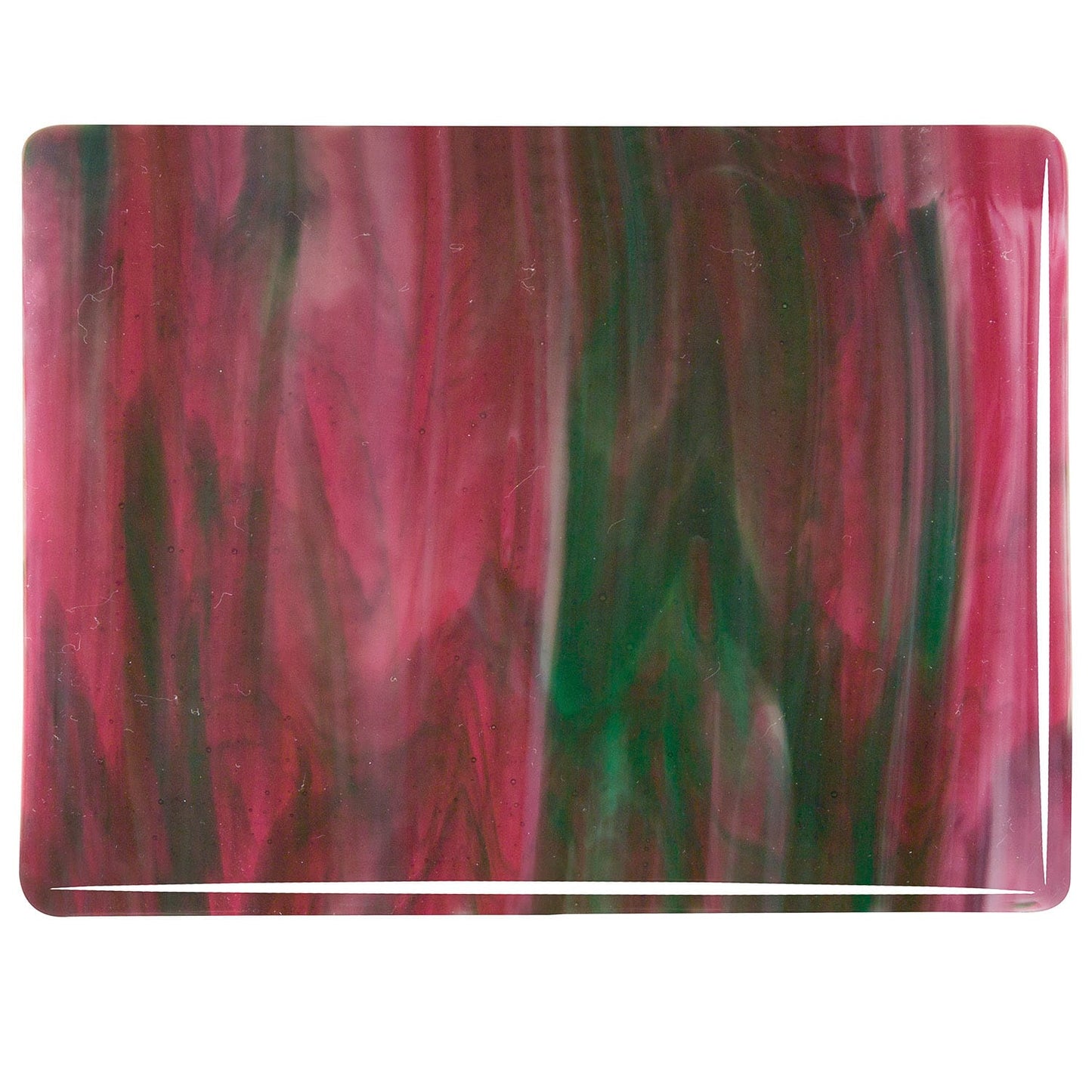 Bullseye COE90 Fusing Glass 003345 Cranberry Pink, Emerald Green, White Full Sheet