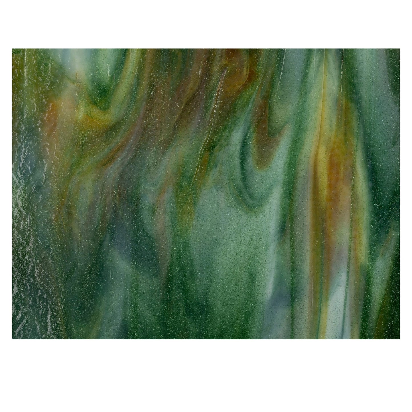 Bullseye COE90 Fusing Glass 003501 White Opalescent, Deep Forest Green, Caramel Opalescent Full Sheet