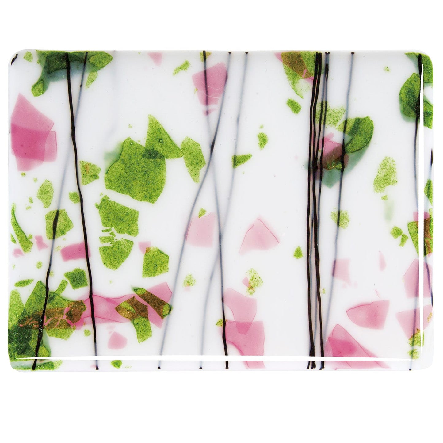 Bullseye COE90 Fusing Glass 004014 Spring Green & Deep Pink on White Opalescent Full Sheet